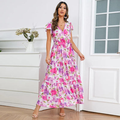 Vestido largo mujer floral cruzado estilo vaporoso - Zulma