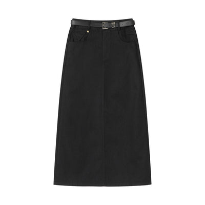 Falda Midi Recta de Cintura Alta con Cinturón - Keira