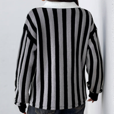 Jersey mujer rayas verticales cuello polo - Mirea