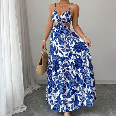 Vestido largo mujer estampado floral tirantes corte cut-out - Moenia