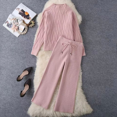 Conjunto punto mujer jersey trenzado y pantalón ancho - Melis