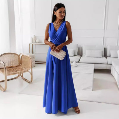 Vestido largo mujer escote cruzado sin mangas elegante - Larissa