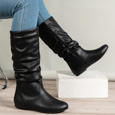Botas planas de caña alta con fruncido lateral - Rhea