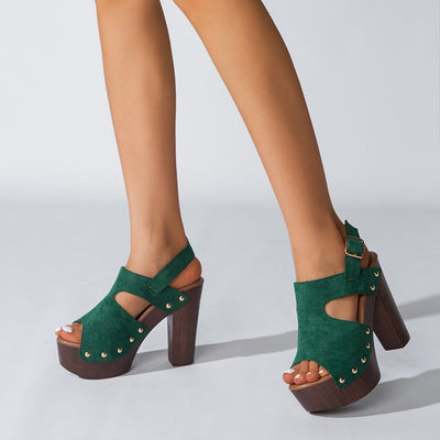 Sandalias para mujer ante con tacón ancho estilo plataforma - Valeria