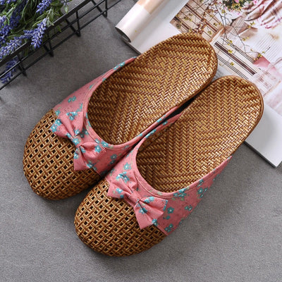 Zapatillas de casa mujer tejido rafia con lazo floral - Arumi