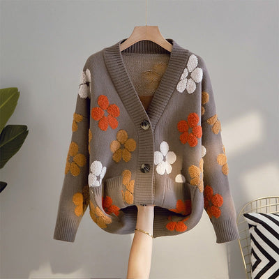 Cárdigan mujer punto jacquard flores estilo retro - Karla
