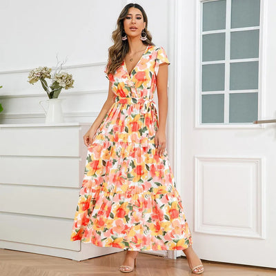 Vestido largo mujer floral cruzado estilo vaporoso - Zulma