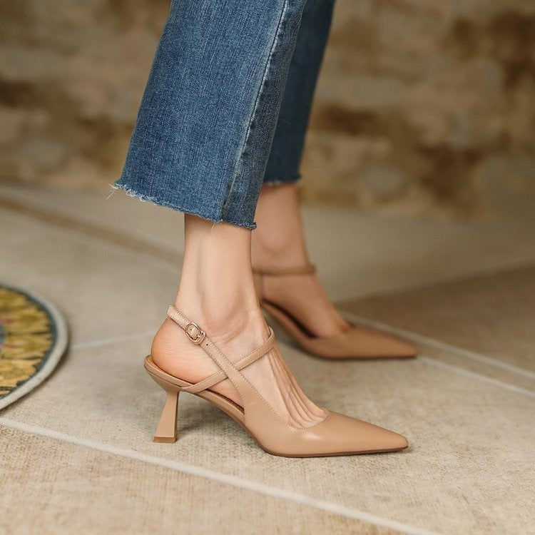 Sandalias de tacón medio para mujer diseño cruzado punta afilada - Estelle