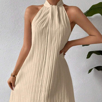 Vestido para mujer plisado de cuello halter cinturón - Eléa
