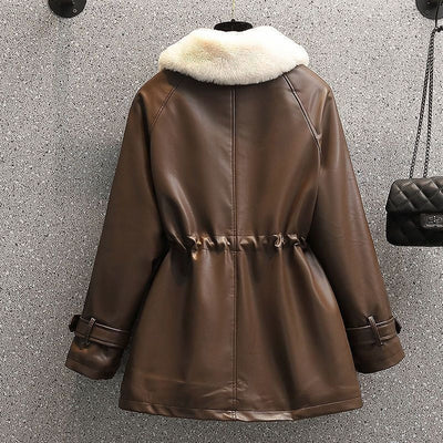 Abrigo mujer entallado efecto cuero con cuello desmontable - Ylva