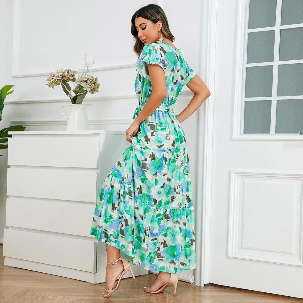 Vestido largo mujer floral cruzado estilo vaporoso - Zulma