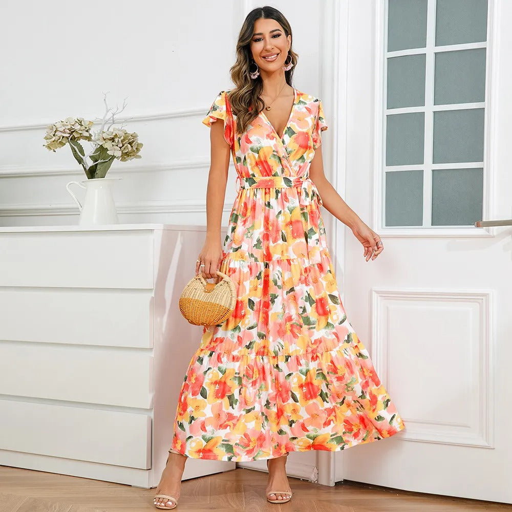 Vestido largo mujer floral cruzado estilo vaporoso - Zulma