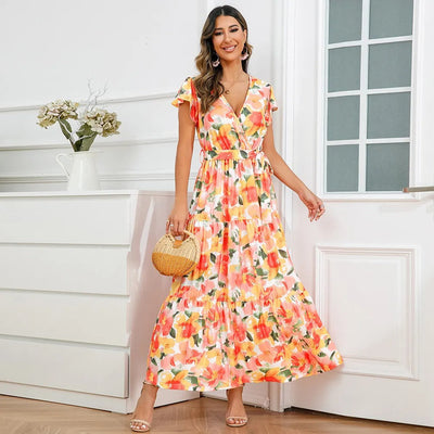 Vestido largo mujer floral cruzado estilo vaporoso - Zulma