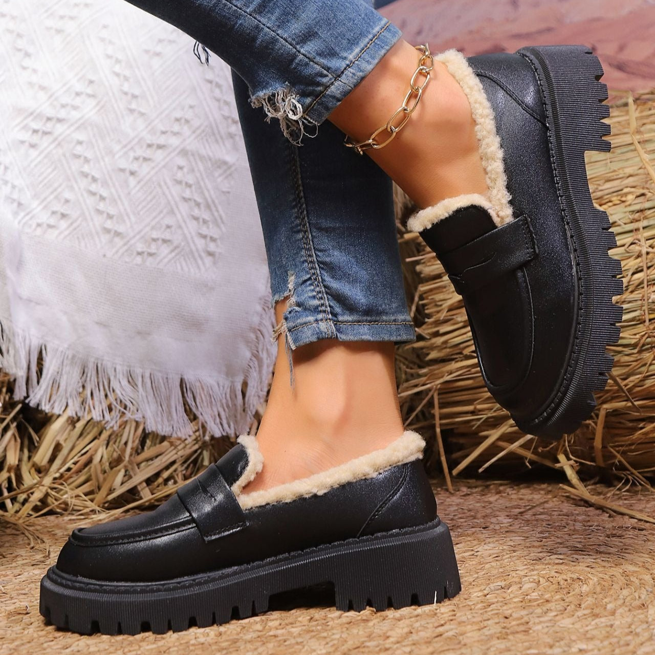 Mocasines con plataforma y forro cálido - Selia
