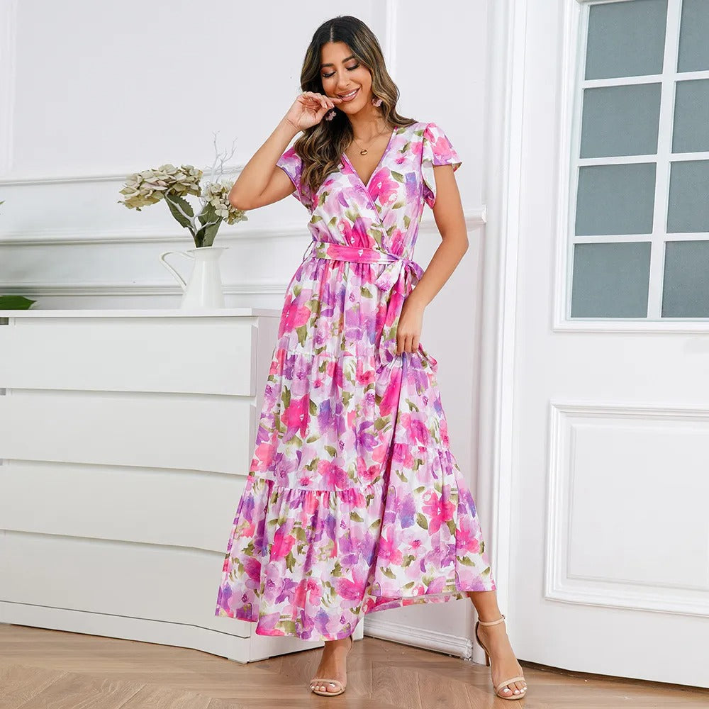 Vestido largo mujer floral cruzado estilo vaporoso - Zulma