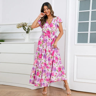 Vestido largo mujer floral cruzado estilo vaporoso - Zulma