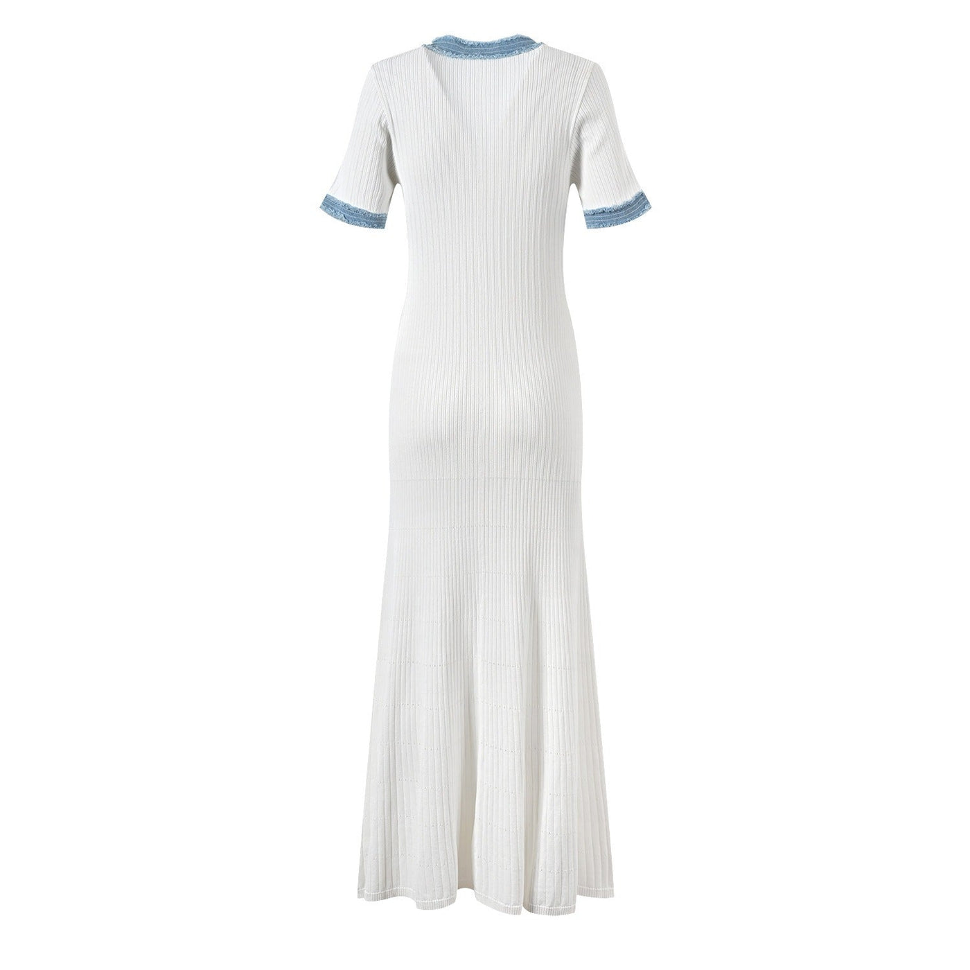 Vestido largo para mujer de punto acanalado con detalles denim - Mariela