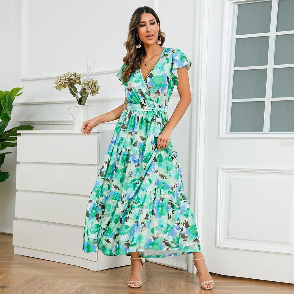 Vestido largo mujer floral cruzado estilo vaporoso - Zulma