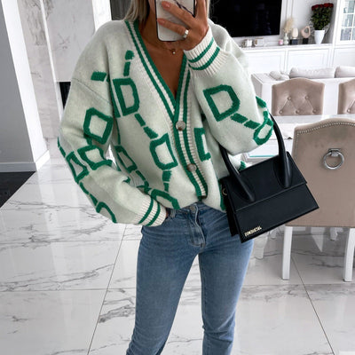 Cárdigan mujer punto jacquard estampado geométrico estilo colorido - Ninelle