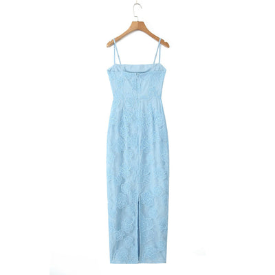 Vestido largo para mujer de encaje floral con tirantes finos estilo elegante - Elena