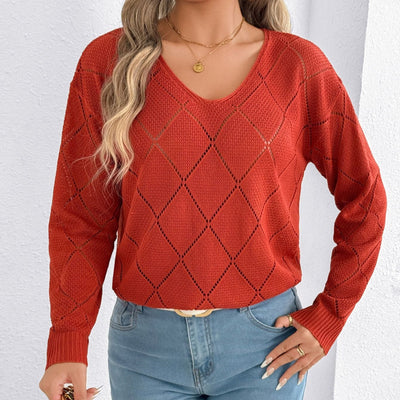 Jersey calado mujer escote en pico patrón rombos - Anette