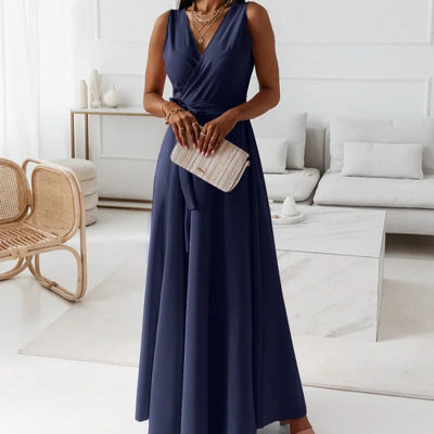 Vestido largo mujer escote cruzado sin mangas elegante - Larissa