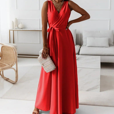 Vestido largo mujer escote cruzado sin mangas elegante - Larissa