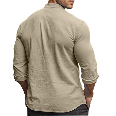 Conjunto hombre lino cuello mao manga larga casual - Terry