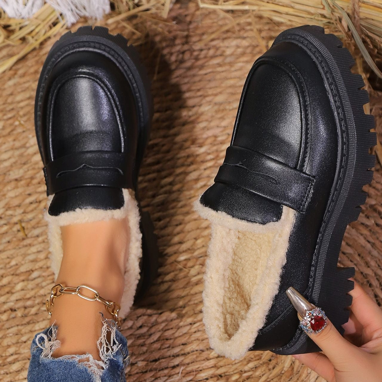 Mocasines con plataforma y forro cálido - Selia