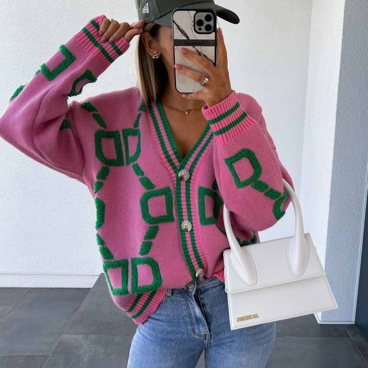 Cárdigan mujer punto jacquard estampado geométrico estilo colorido - Ninelle