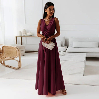 Vestido largo mujer escote cruzado sin mangas elegante - Larissa