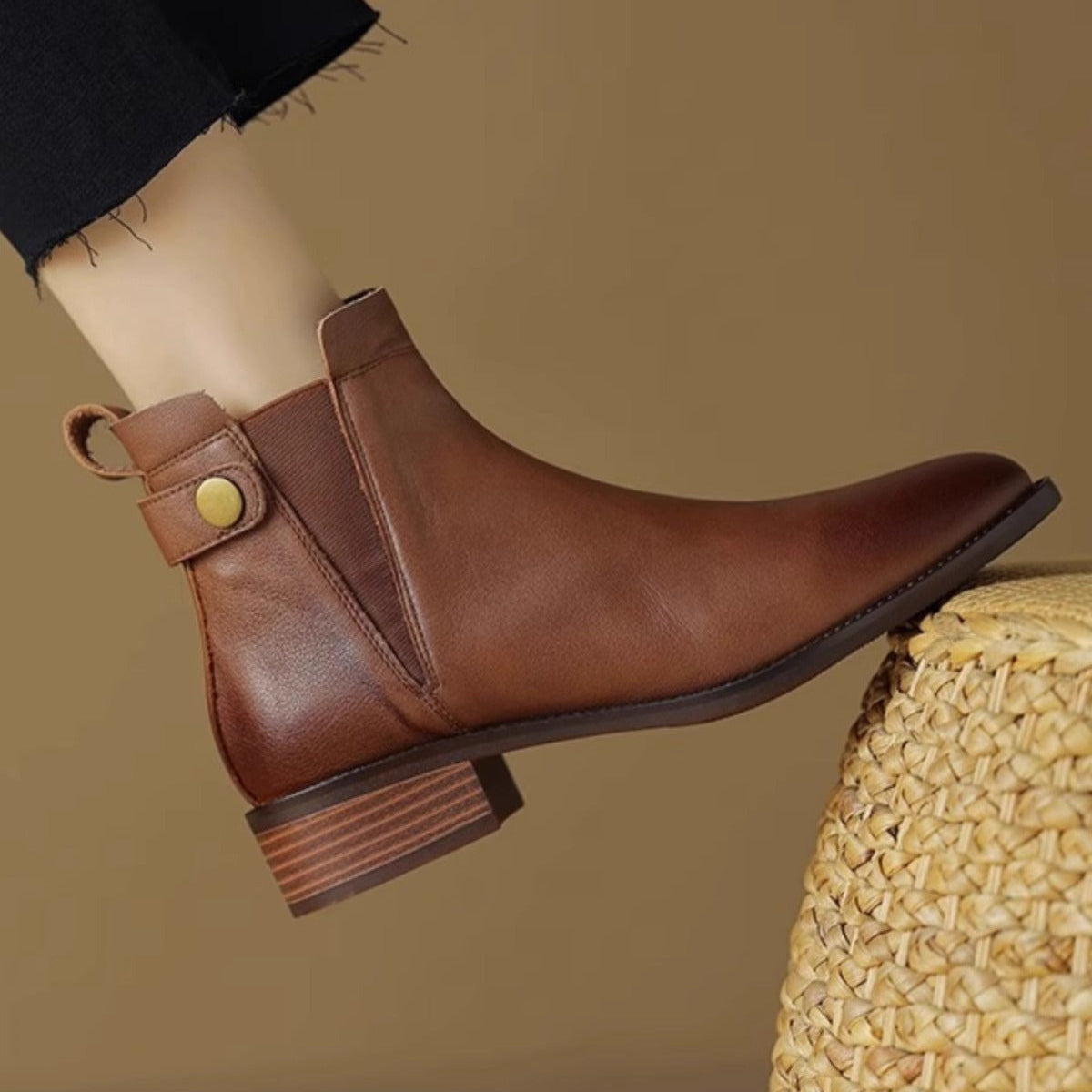 Botines mujer cuero plano elásticos estilo chelsea - Keira