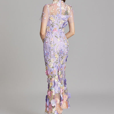 Vestido largo floral bordado mujer - Fiorella