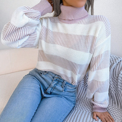 Jersey mujer rayas anchas cuello alto tejido punto - Elsy