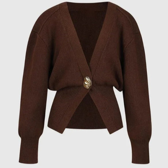 Cárdigan mujer punto grueso cruzado botón decorativo estilo chic - Romane