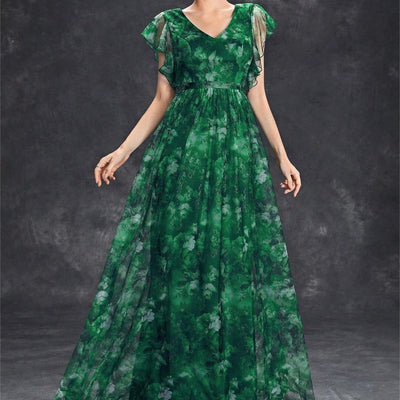 Vestido largo para mujer de gasa estampada estilo vaporoso - Mariana
