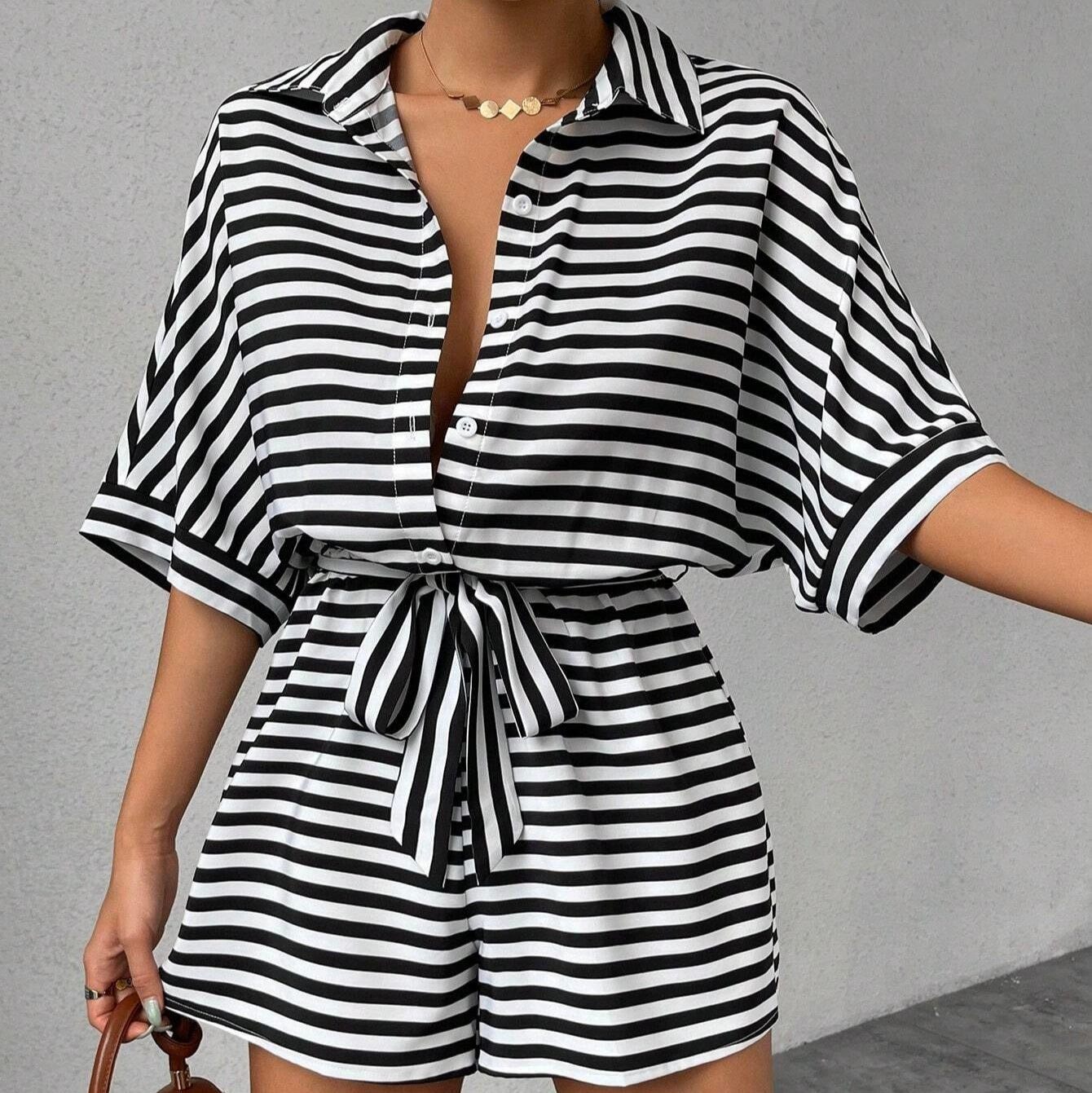 Mono corto camisero rayas horizontales - Brisa
