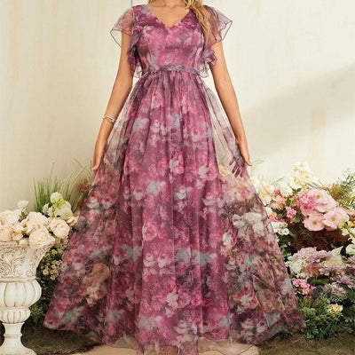 Vestido largo para mujer de gasa estampada estilo vaporoso - Mariana