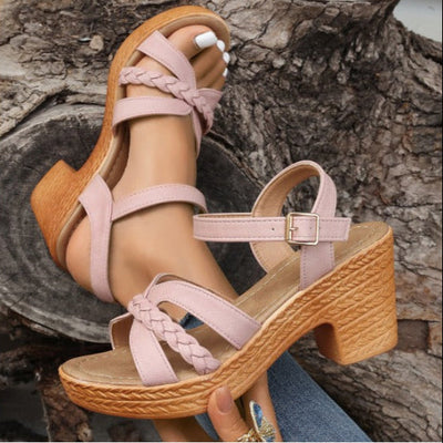 Sandalias tacón medio con trenza - Aveline