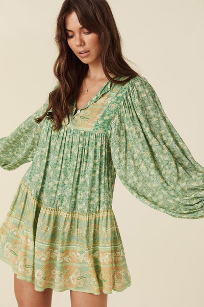 Freya - Mini vestido campesino con estampado de empalme