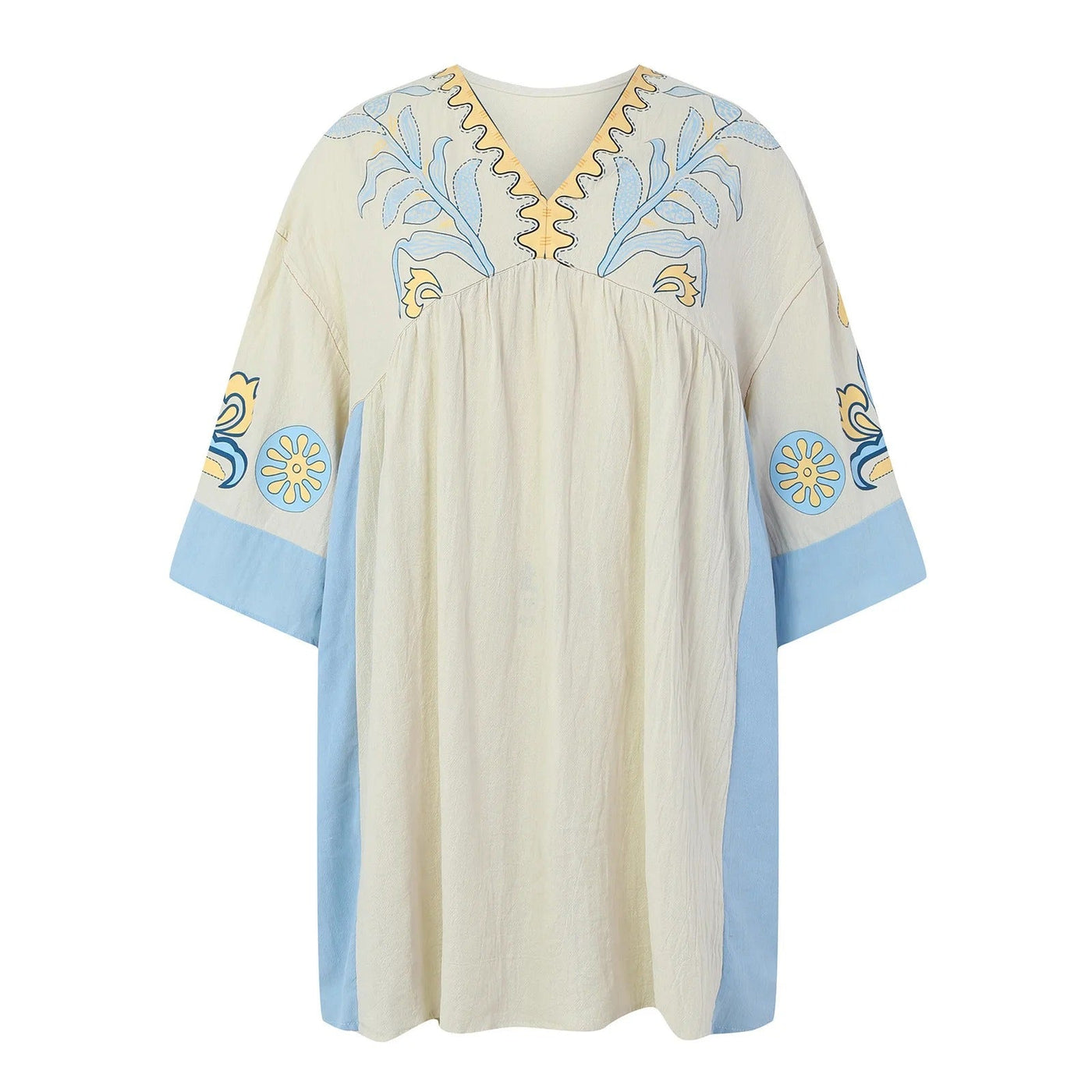 Avery - Vestido con Mangas Estampadas Florales y Cuello en V