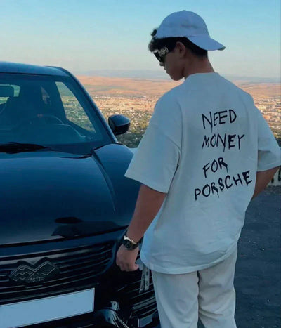 Marlon - Camiseta de algodón vintage para hombre "Need Money For Porsche