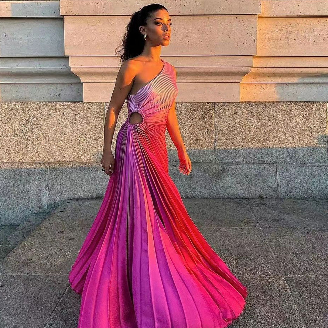 Whitney - Venta al por mayor Vestido plisado con degradado de colores