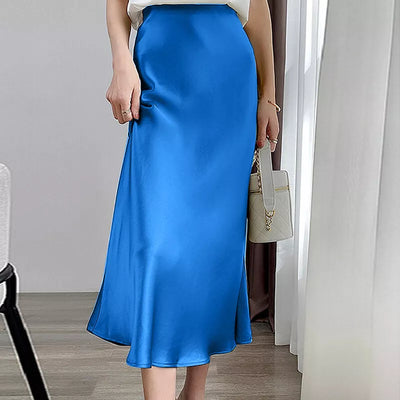 Elegante y femenina falda de satén de talle alto y línea A, ideal para un look refinado y sofisticado