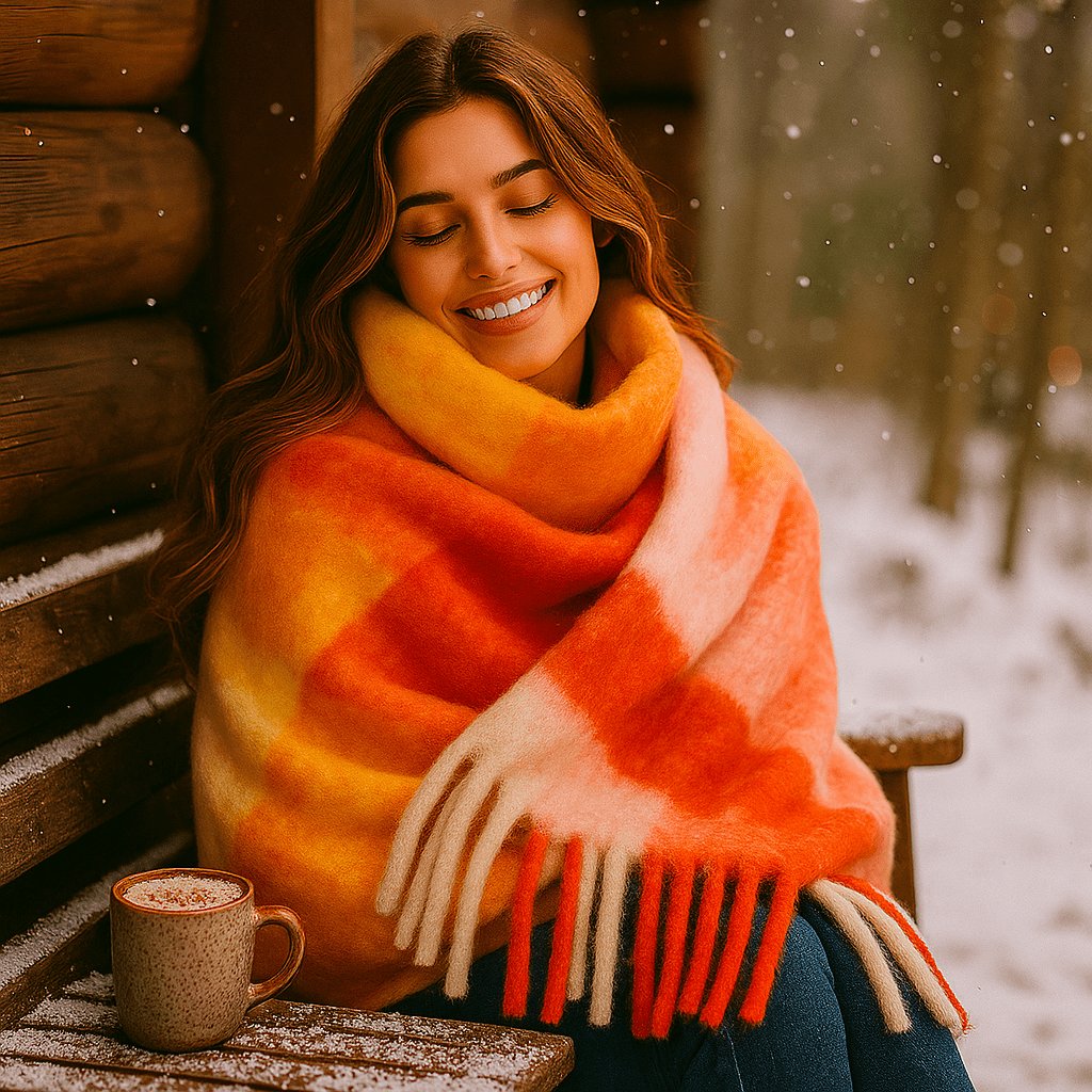 Bufanda para mujer efecto lana gruesa con flecos largos - Naima