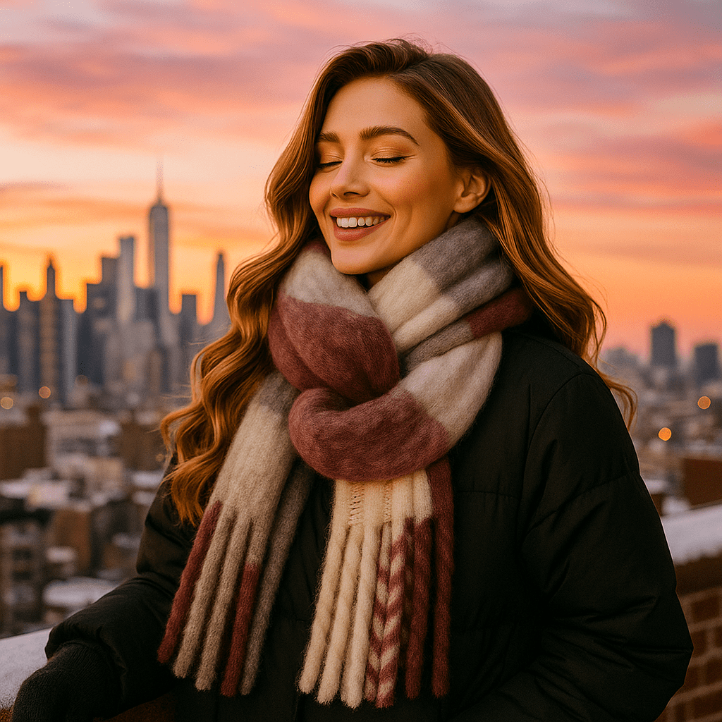 Bufanda para mujer efecto lana gruesa con flecos largos - Naima