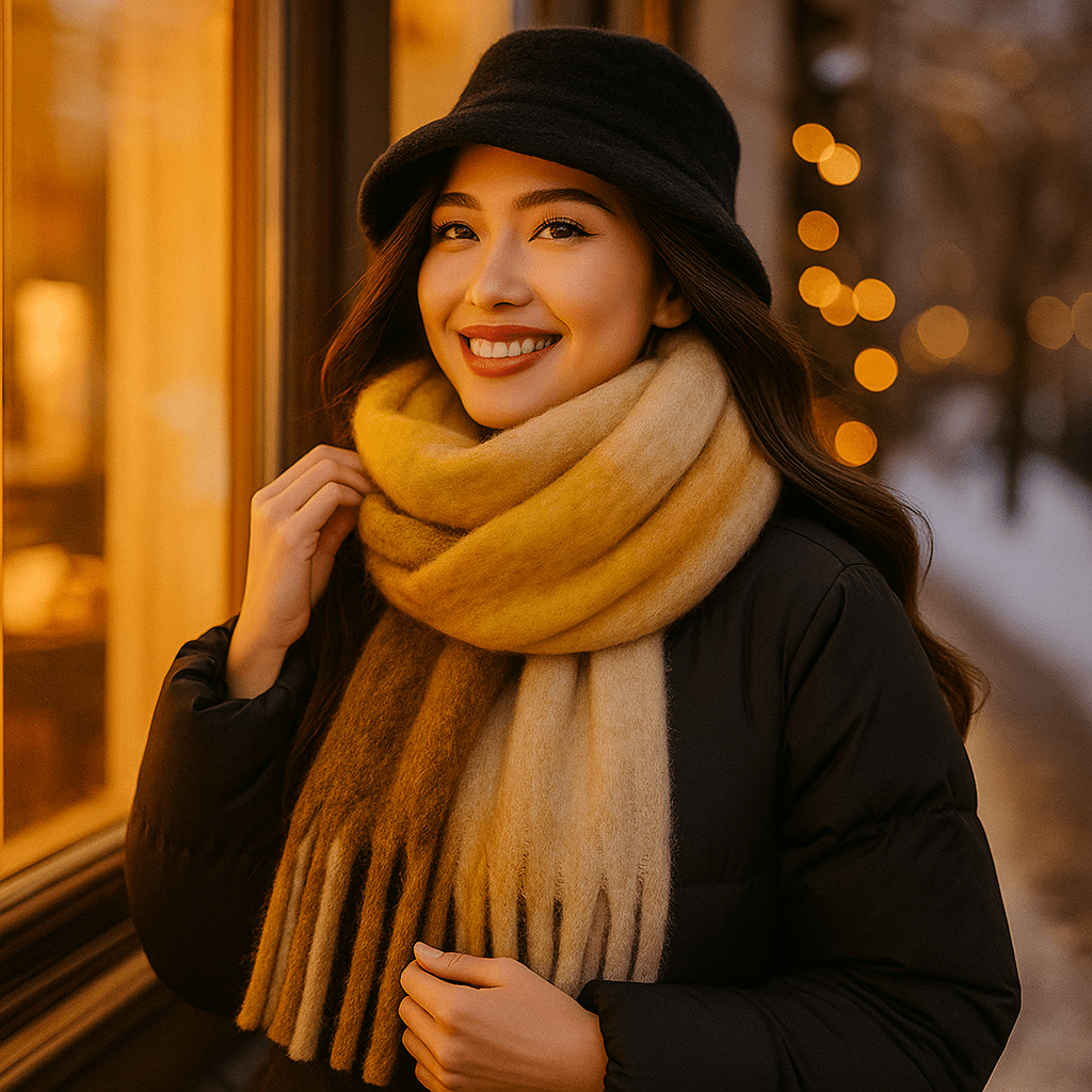 Bufanda para mujer efecto lana gruesa con flecos largos - Naima