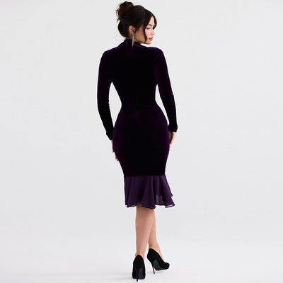 Clara - Minivestido de terciopelo muy escotado con inserciones de malla