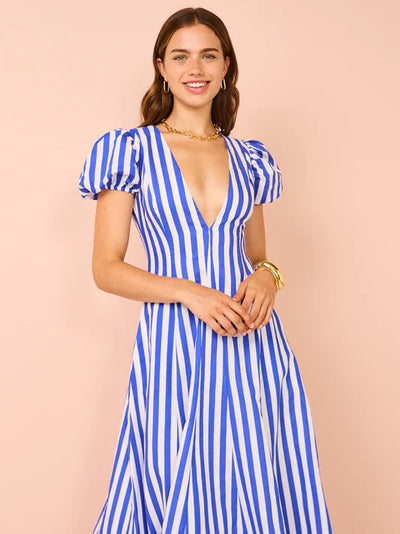 Anne - Vestido de moda para mujer con mangas abullonadas y rayas