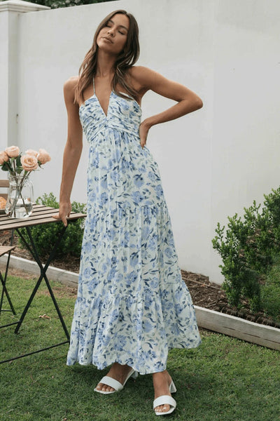 Susy - maxi vestido de verano con escote halterneck y estampado floral